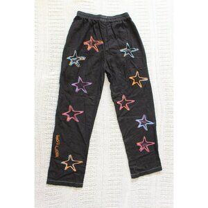 Hot Lava Stars Print Black Pants Size Small Whimsigoth Linen Elastic waist Y2K
